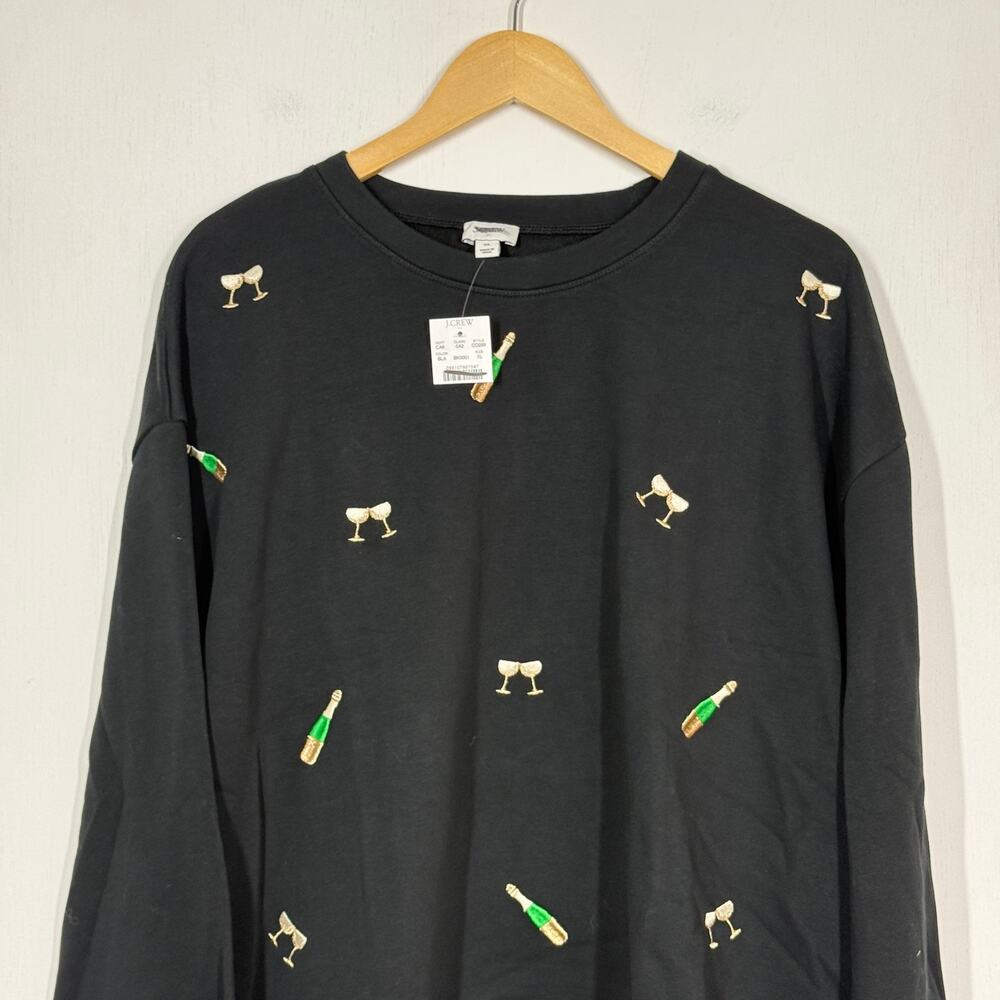 J Crew Party Drinks Embroidered Sweatshirt Women's Size XL Black Knit Preppy NWT - Picture 3 of 8